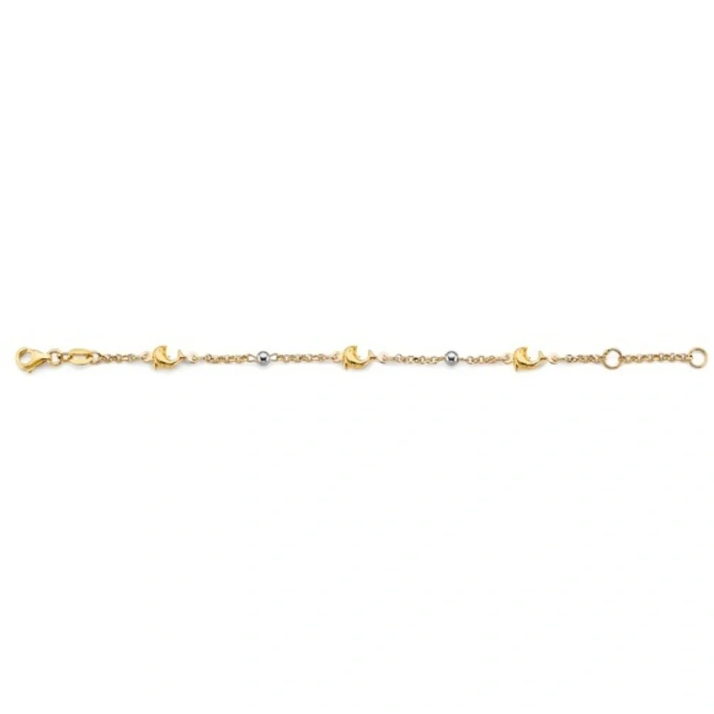 KIDS GIRLS 14K 3 COLOR GOLD DOLPHIN BALL Bracelet 5